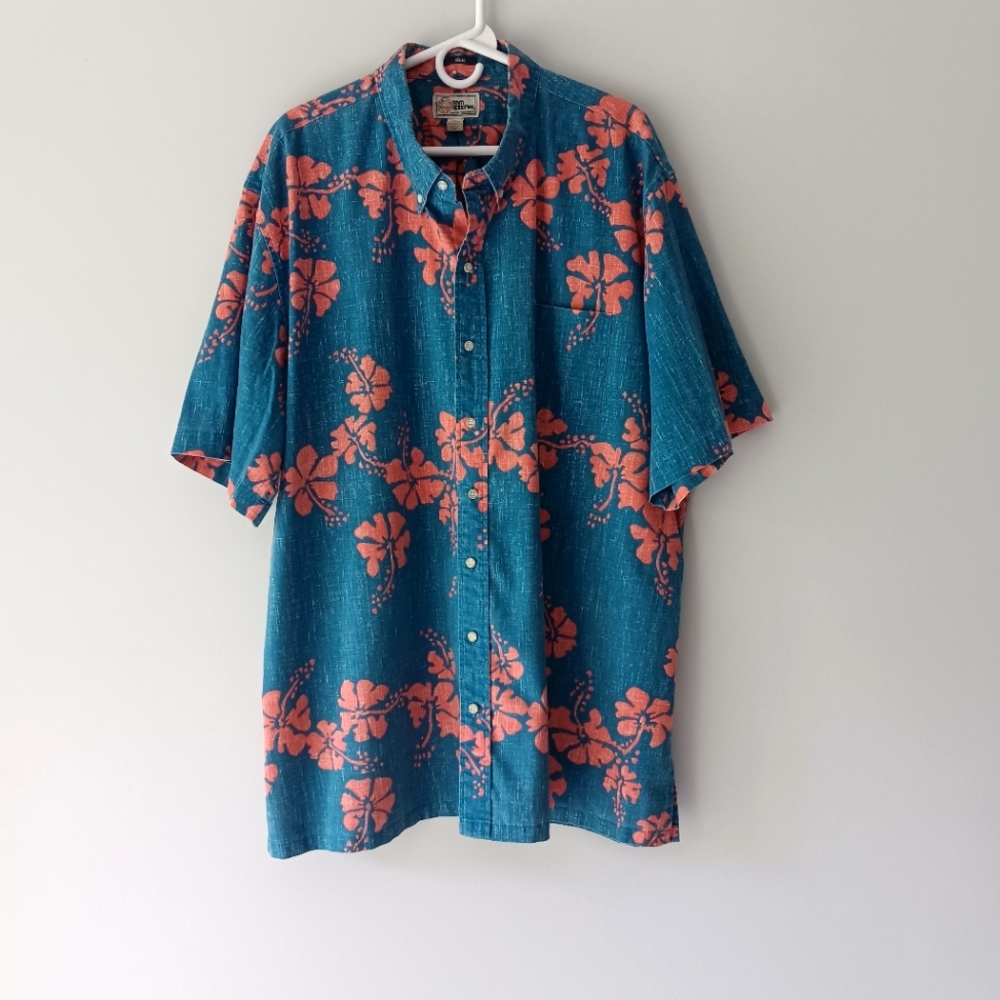 Reyn Spooner Classic Button Up Short Sleeve Shirt Floral Blue Coral Size 3XL